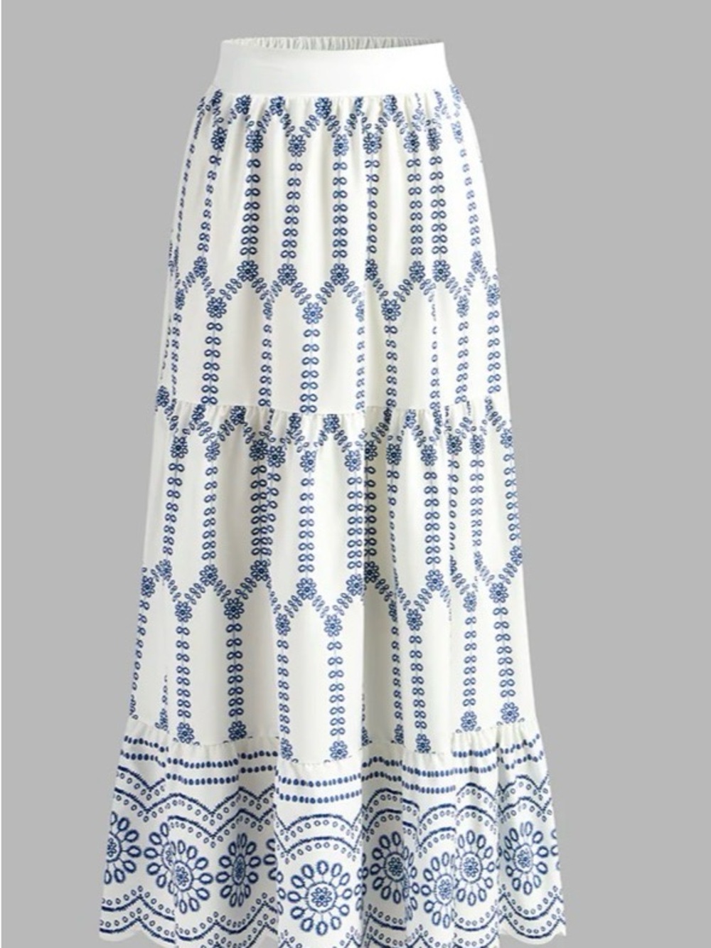NWOT Commense White and Blue Printed Maxi Skirt - Picture 5 of 5